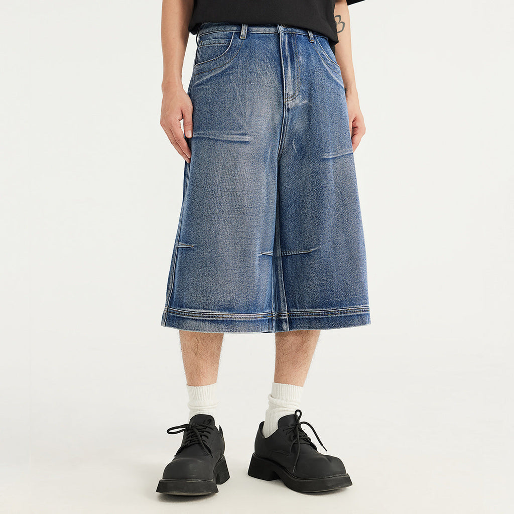 INF pleated seven-point Denim Shorts