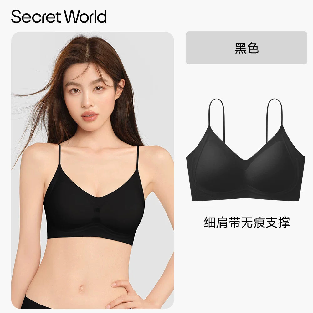 Secret World Traceless Gathering Skinny Strap Bra