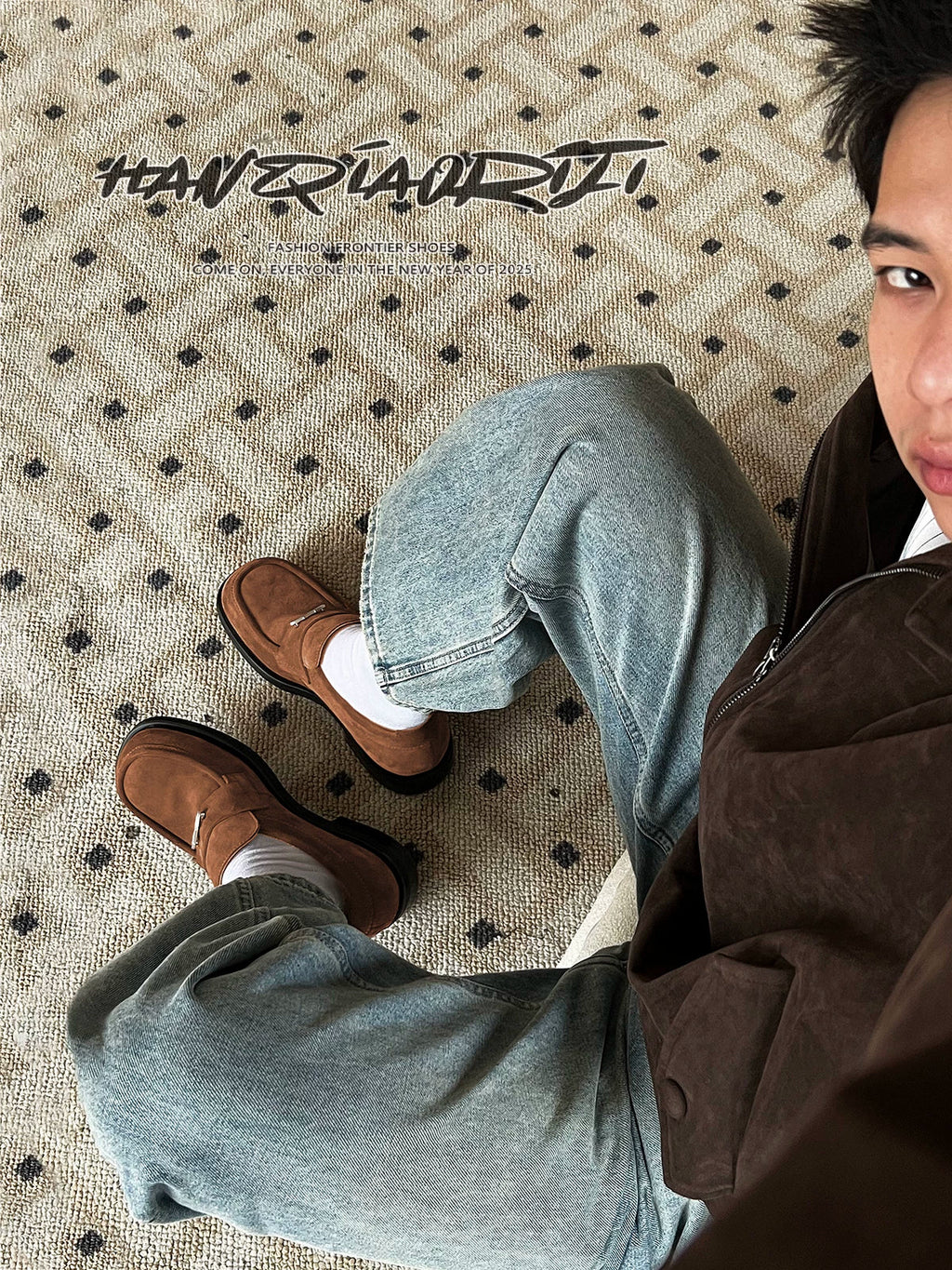 HANQIAORJI Old Money Style Brown Suede Cowhide Loafers