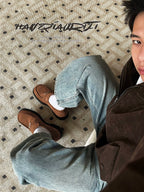 HANQIAORJI Old Money Style Brown Suede Cowhide Loafers