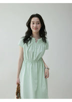 VOOE Pleated V-neck Waist Short-sleeved Dress