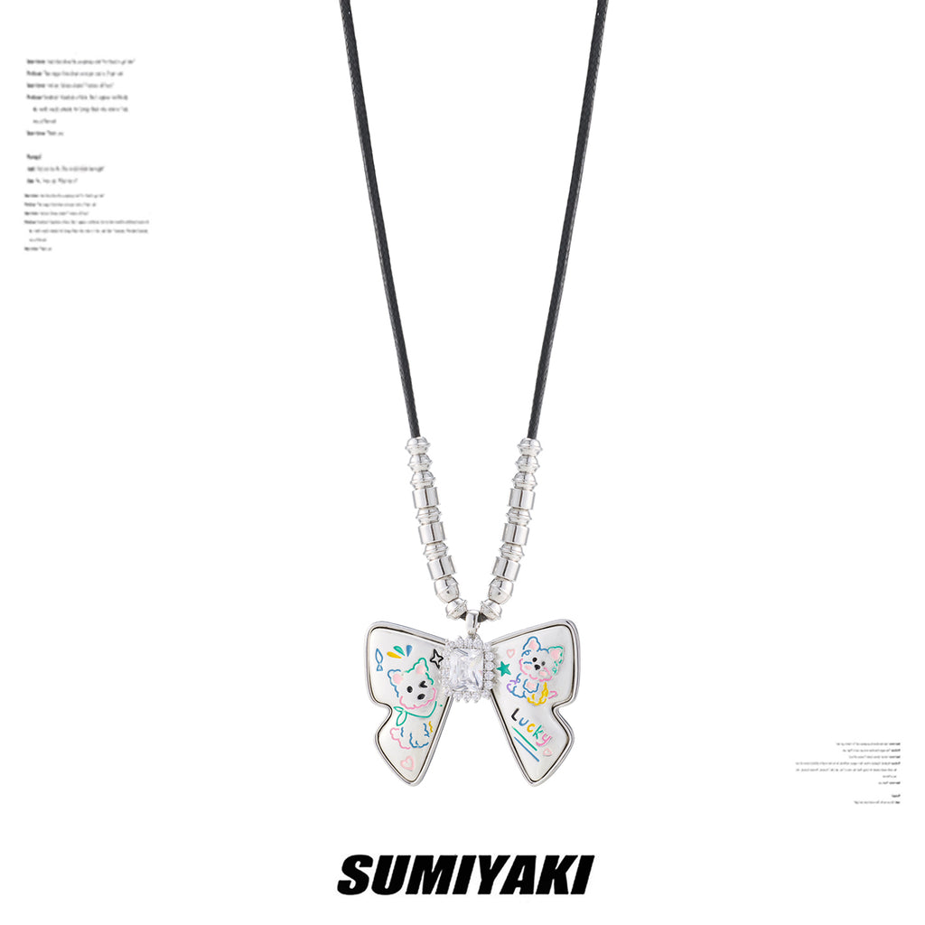 Cute Pet Graffiti Bow Sweater Necklace
