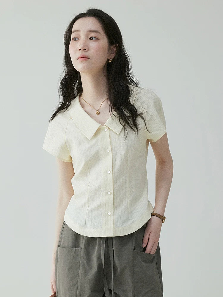 VOOE Lapel Slim Commuter Short-sleeved Shirt