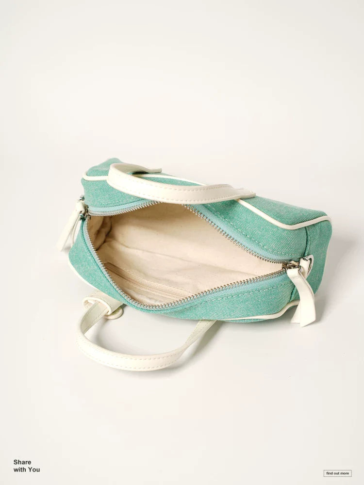 Momogigi is a summer getaway, retro washed denim mini shoulder messenger Boston bag