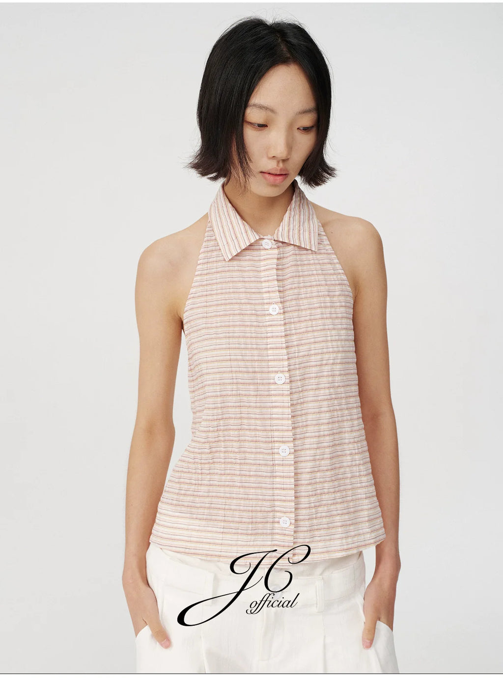 JCAESAR Striped Neck-hanging Sleeveless Shirt