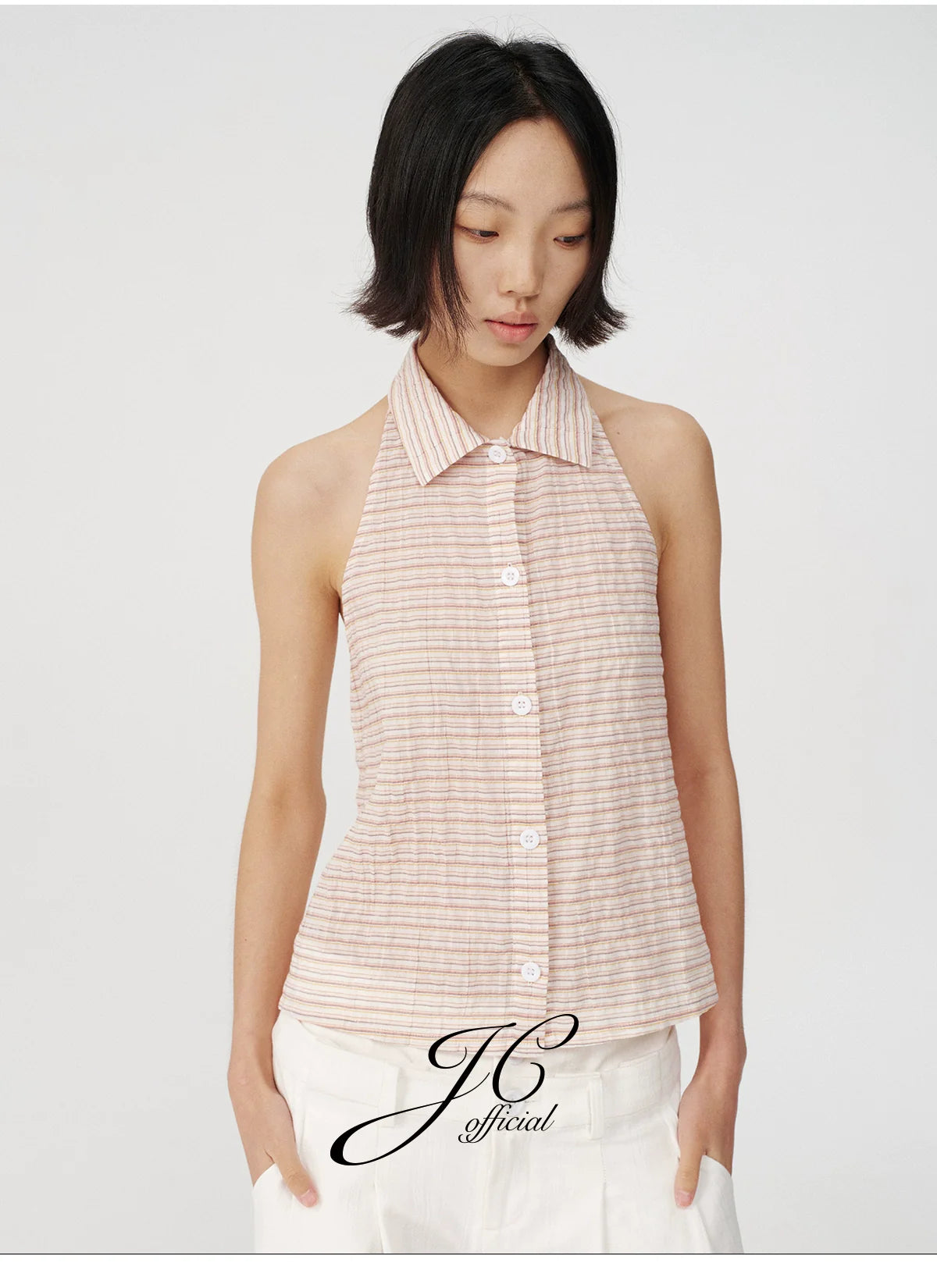 JCAESAR Striped Neck-hanging Sleeveless Shirt