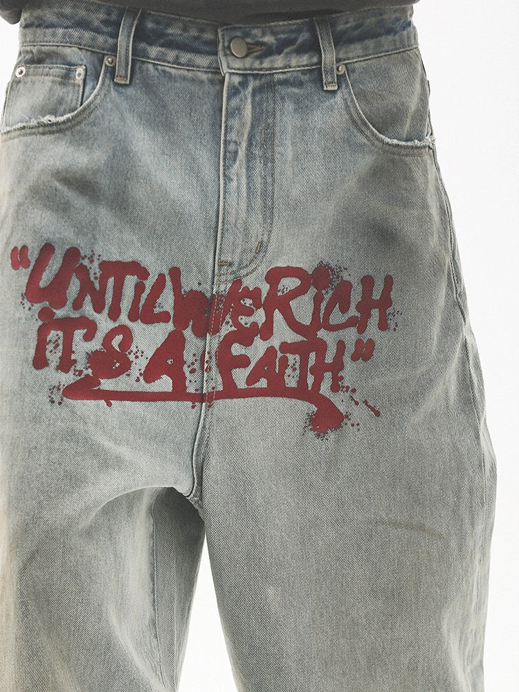 UNTILWERICH Do Old Graffiti Splash Ink Wash Straight Jeans