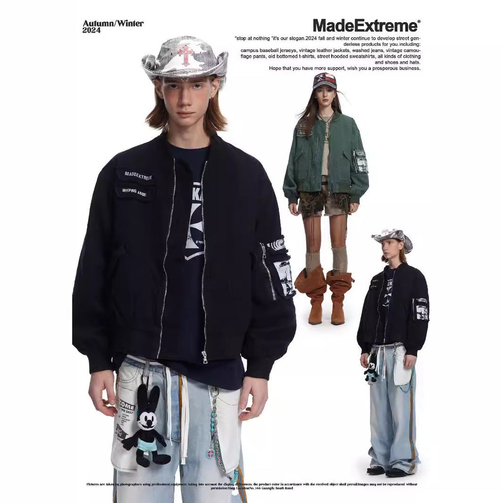 MADEEXTREME Big Pocket Patch Bomber Cotton Tooling Flight Jacket