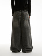 FUNKYFUN Big Moon Bag Mouth Design Washing Water Old Jeans