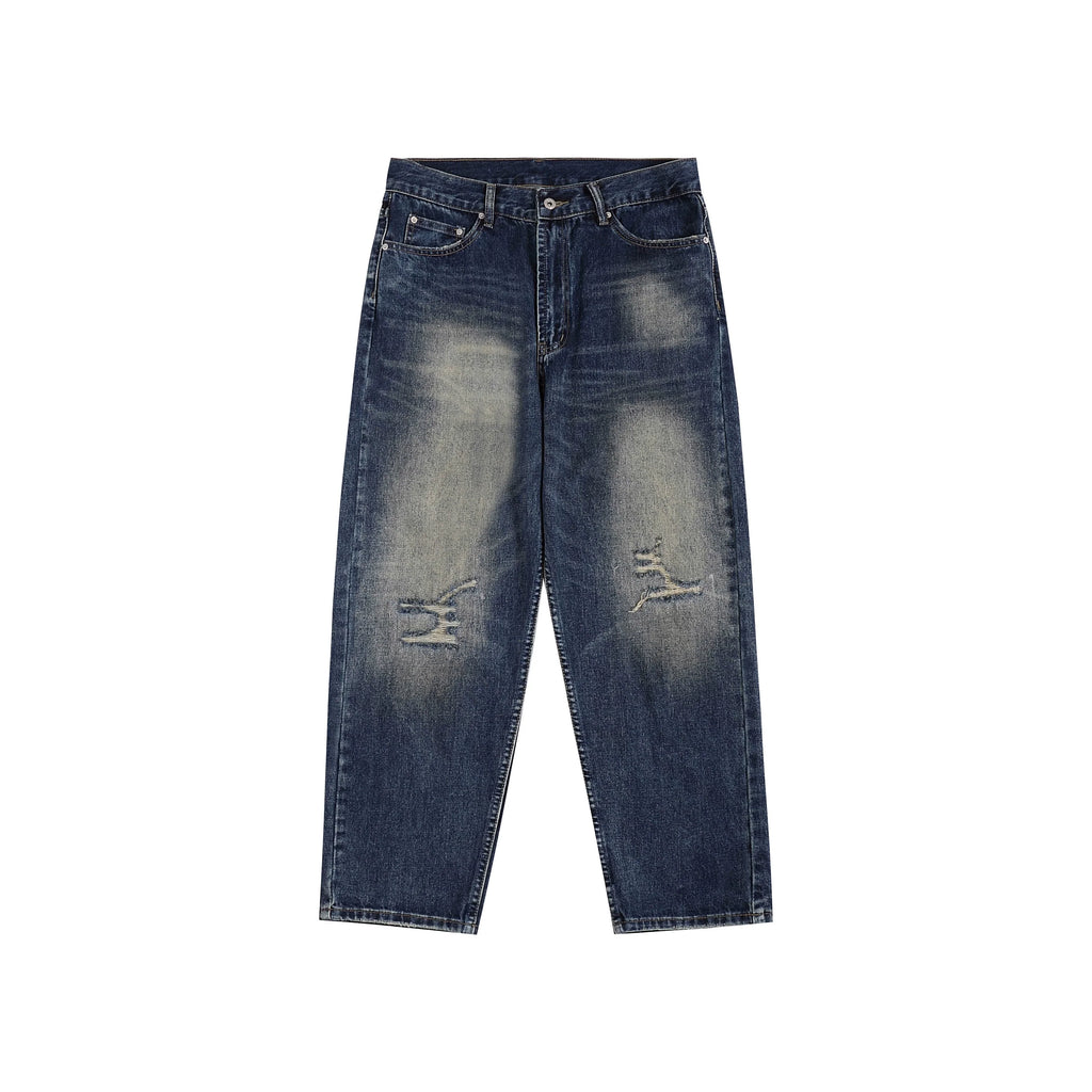 DESICCANT Washed Old Ripped Straight Loose Jeans