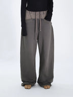FUZZYKON Loose Old Splicing Double Waist Sweatpants