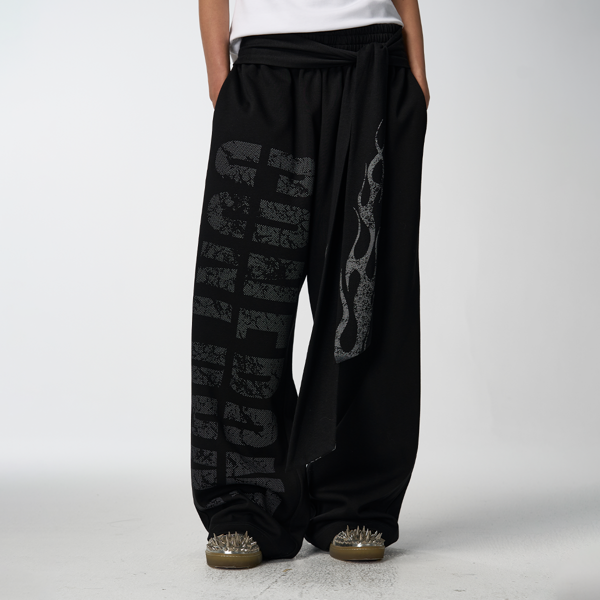 noEmosen Confront Slogan Flame Streamer Sweatpants