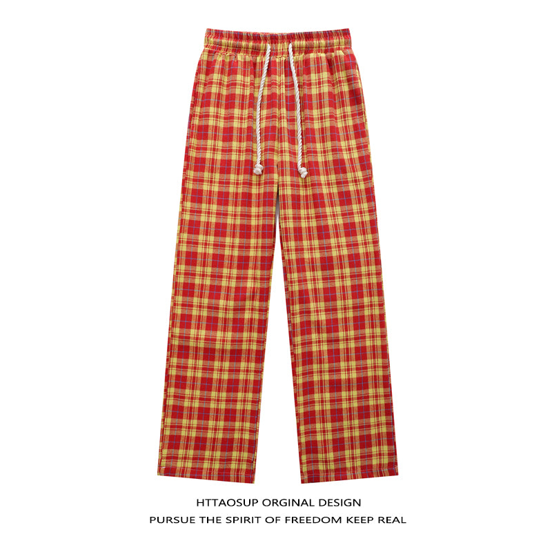 HTTAOSUP Retro Plaid Wide-Leg Pants