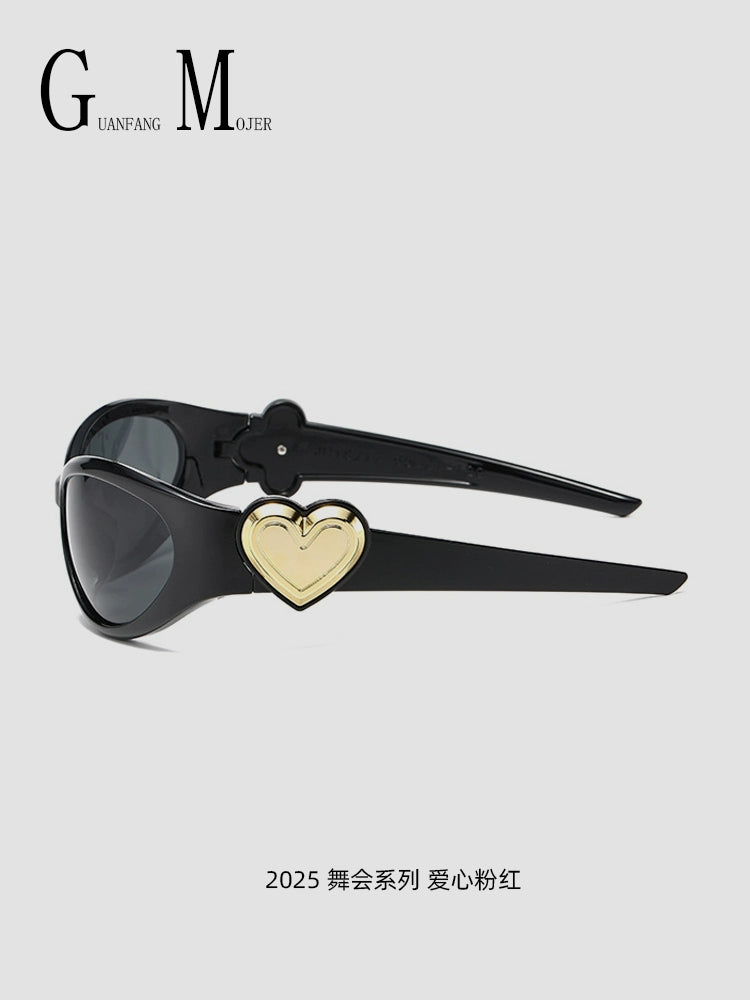 Korean Retro Jelly Pink Cycling Sunglasses Peach Heart Y2K