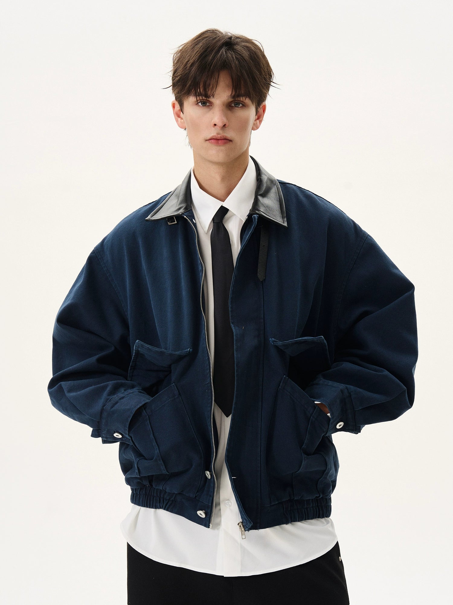 MaxDstr Distressed Leather-Collar Work Jacket