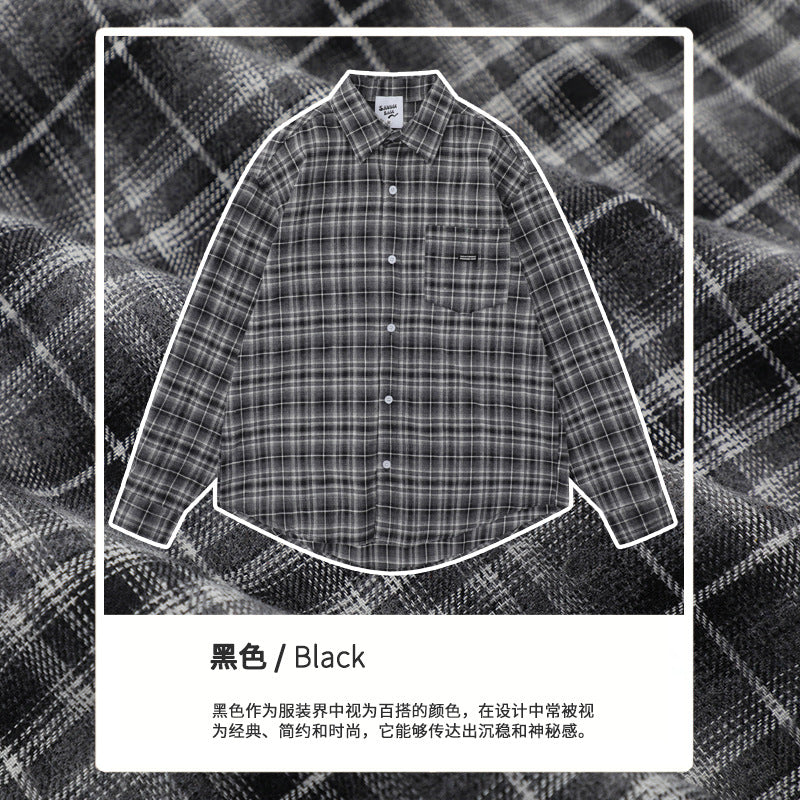 American Retro British Plaid Long-Sleeve Shirt
