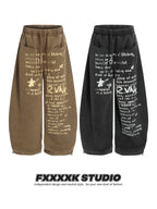 FXK Original Distressed Letter Print Wide Leg Pants