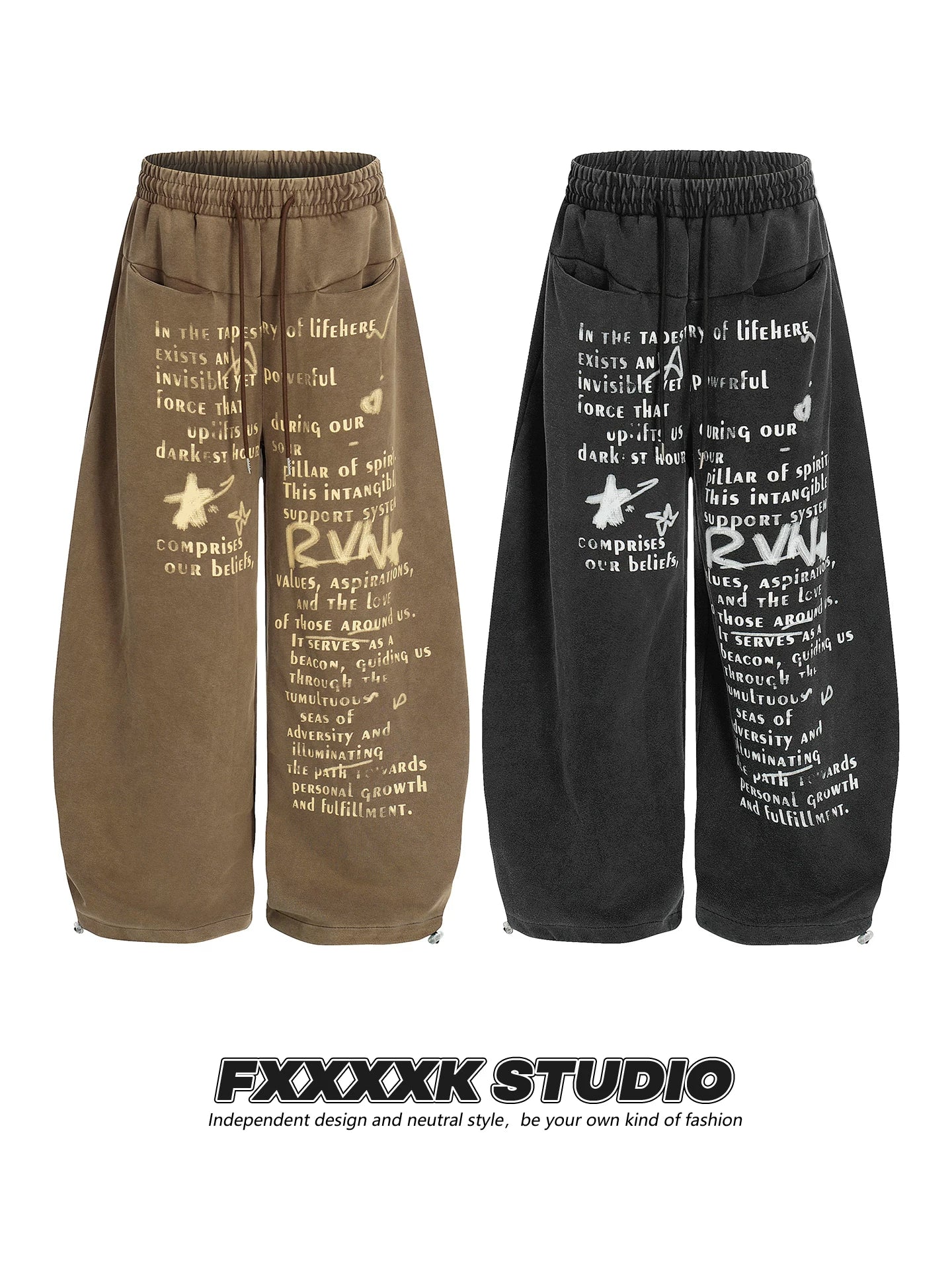 FXK Original Distressed Letter Print Wide Leg Pants