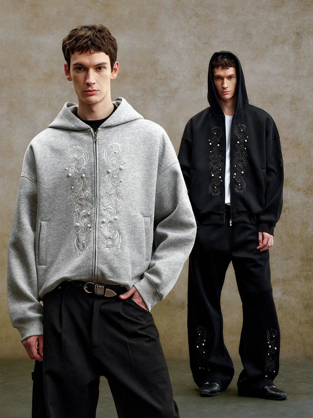 YADcrew Heavy Duty Embroidered Pearl Zipper Hooded Jacket