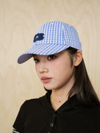 MoodLikeMe Checked Flower Three-dimensional Embroidered Baseball Cap