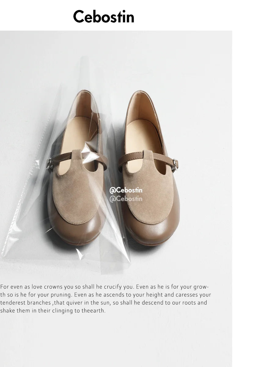 Cebostin Flat-bottomed Retro Versatile Small Leather Shoes