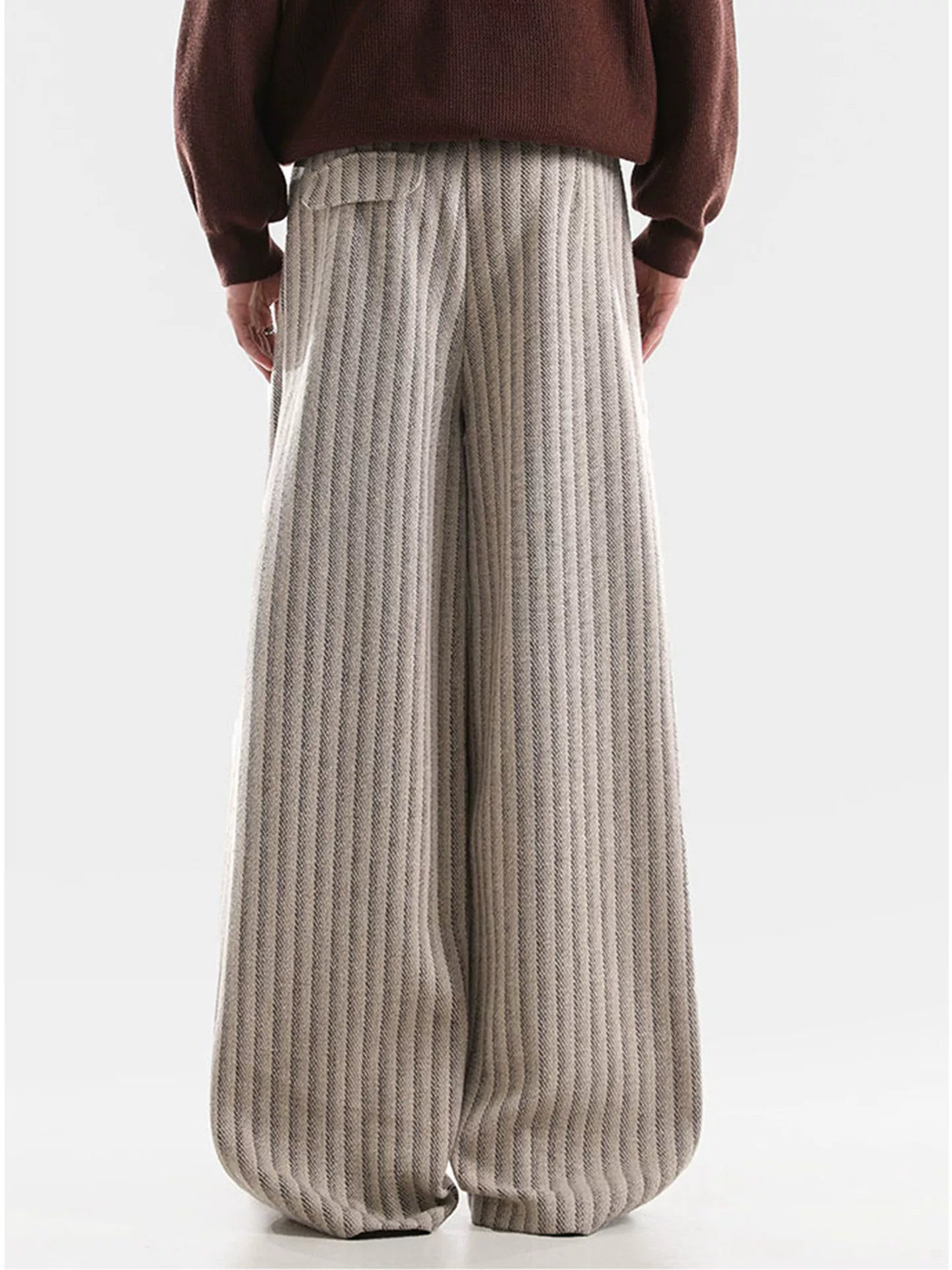 American Retro Pleated Striped Wool Wide Leg Pants