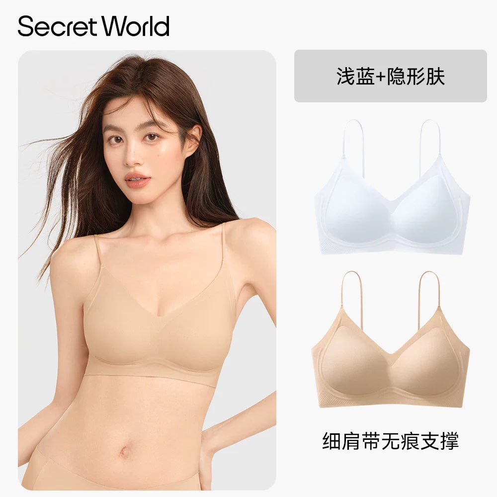 Secret World Traceless Gathering Skinny Strap Bra
