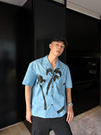 Weave Island Date Cuban Collar Printed Short Sleeve Shirt