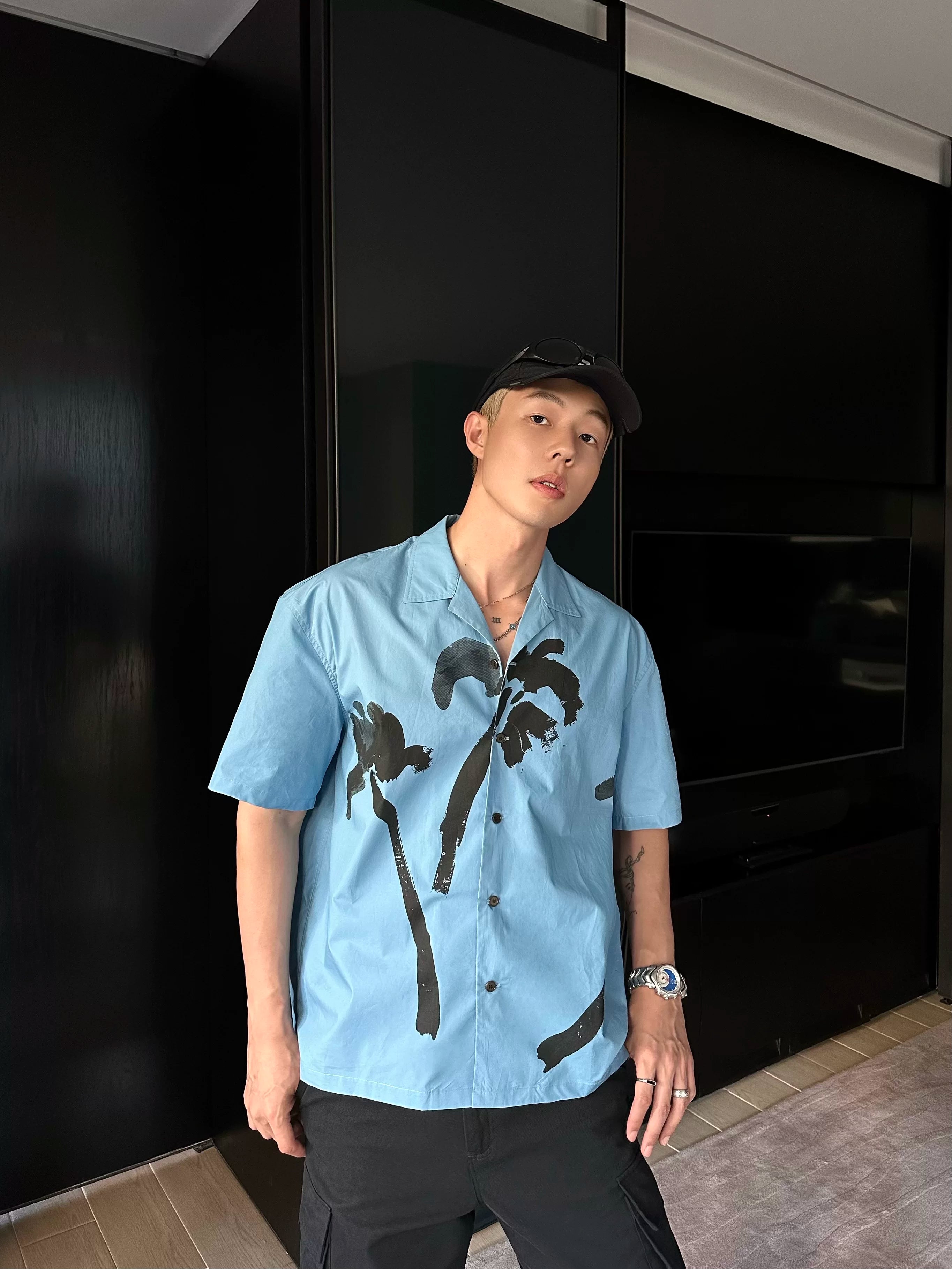 Weave Island Date Cuban Collar Printed Short Sleeve Shirt