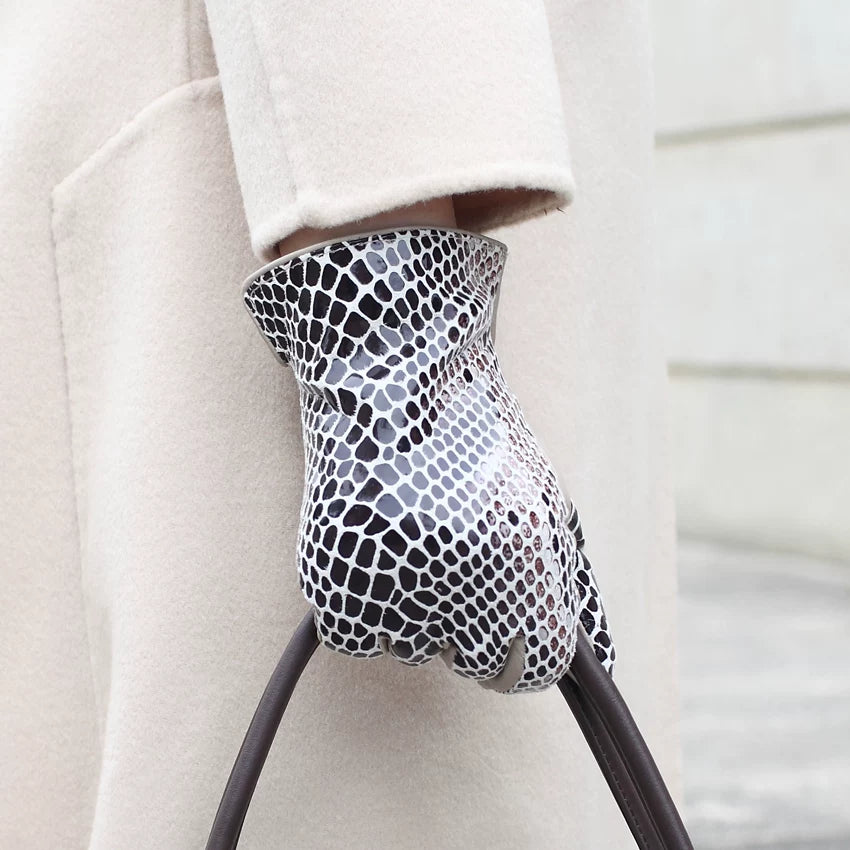 St. John's Snake Print Suede Velvet Warm Gloves