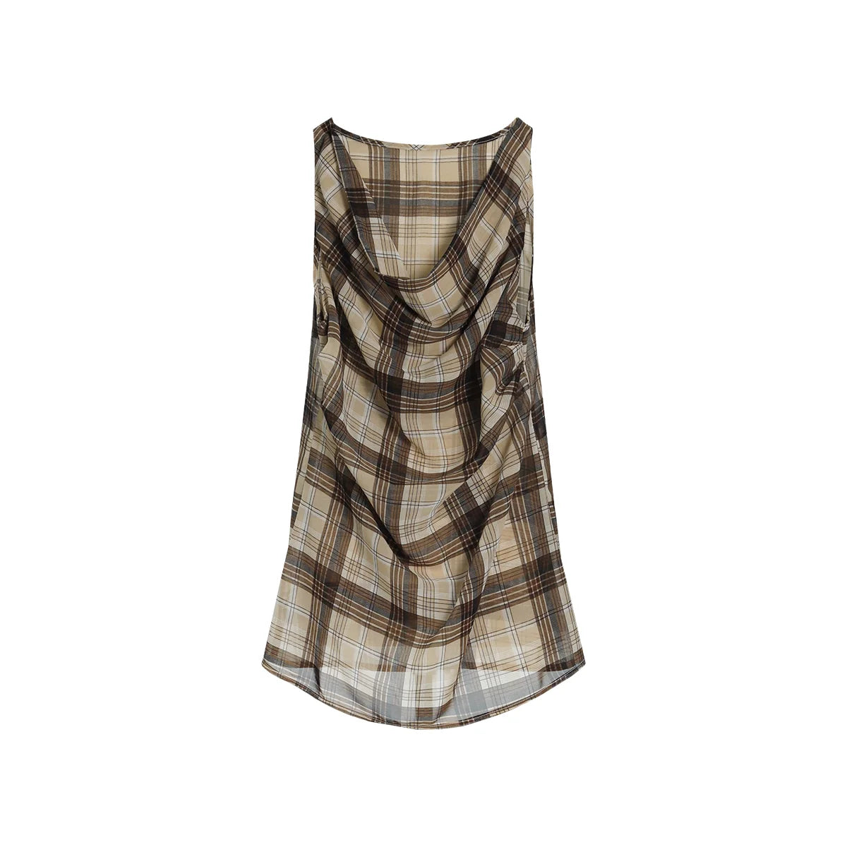 FUNKYFUN Vintage Plaid Pleated Sleeveless Vest