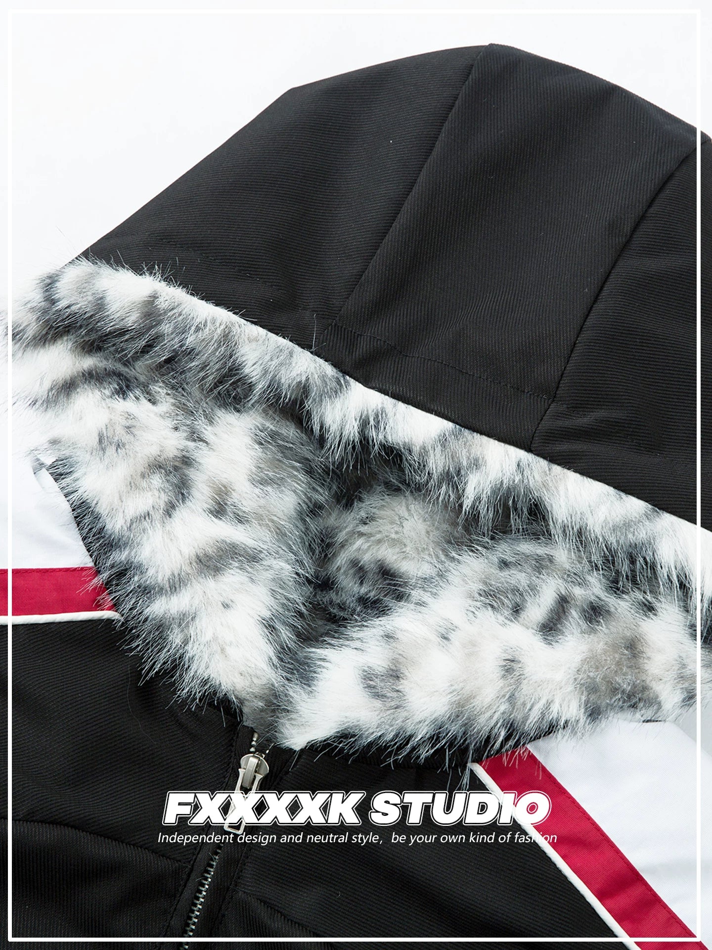 FXK Original Leopard Print Fur Collar Motorcycle Jacket