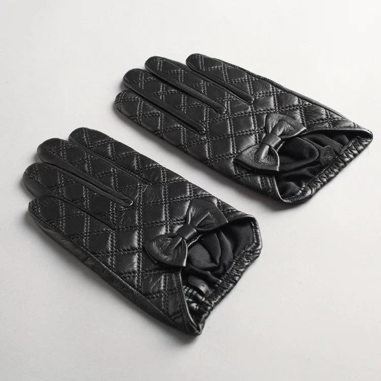 St. John's Suede Bow Checkered Short Gloves