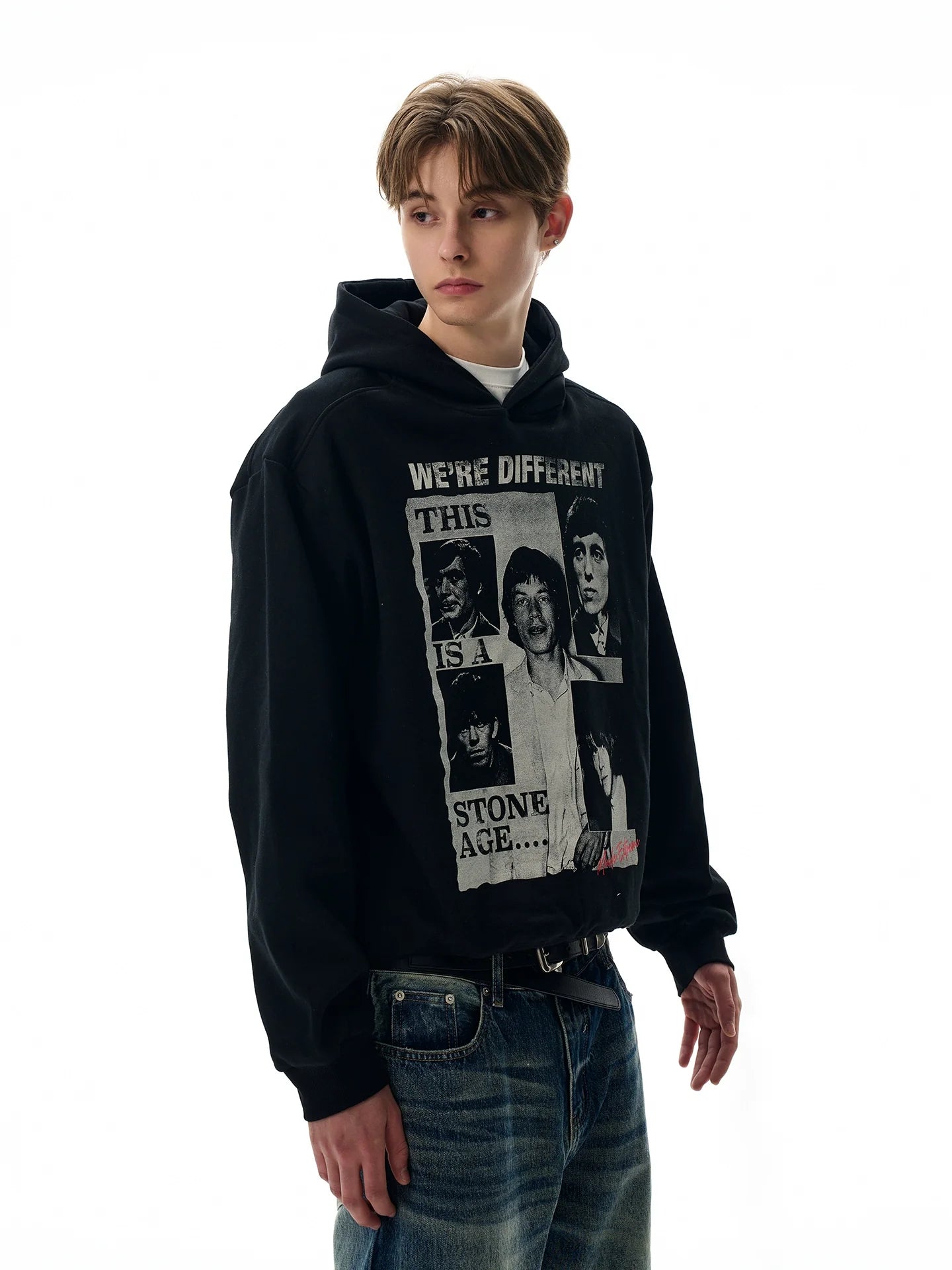 A PUEE Vintage Front Shoulder Short Wide Ruffian Handsome Hoodie