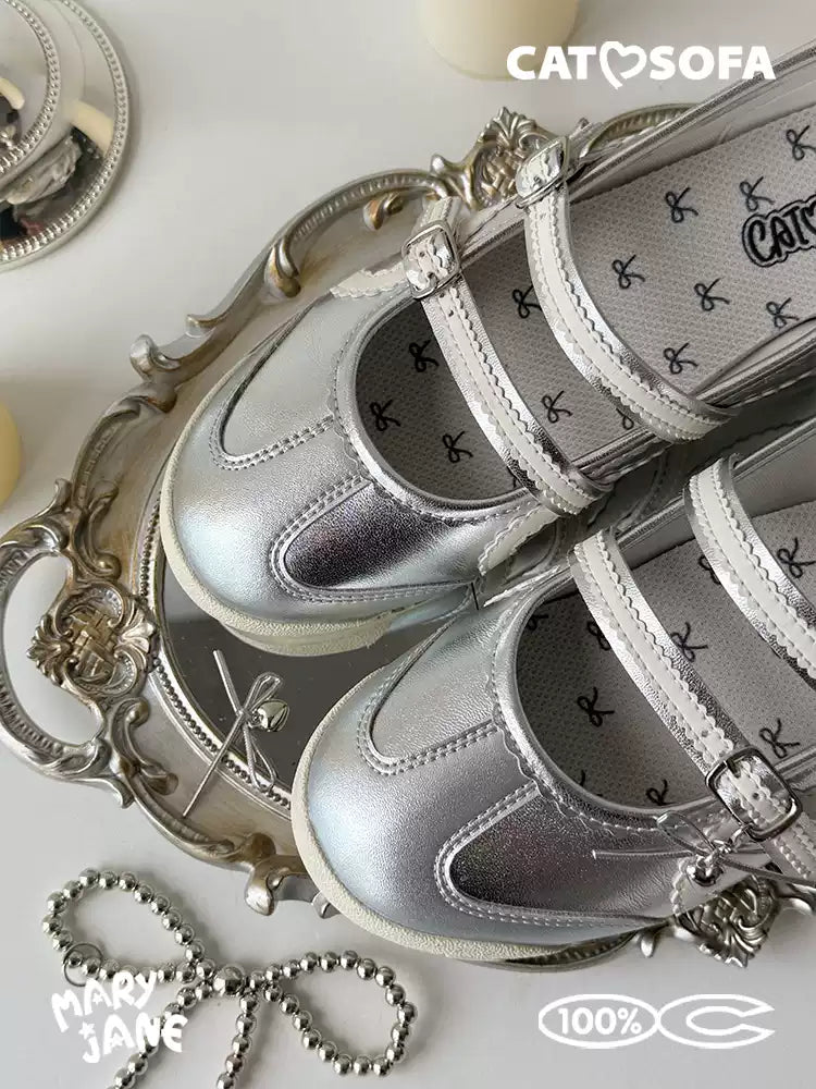 Cat & Sofa Mary Jane Silver Ballet Flats