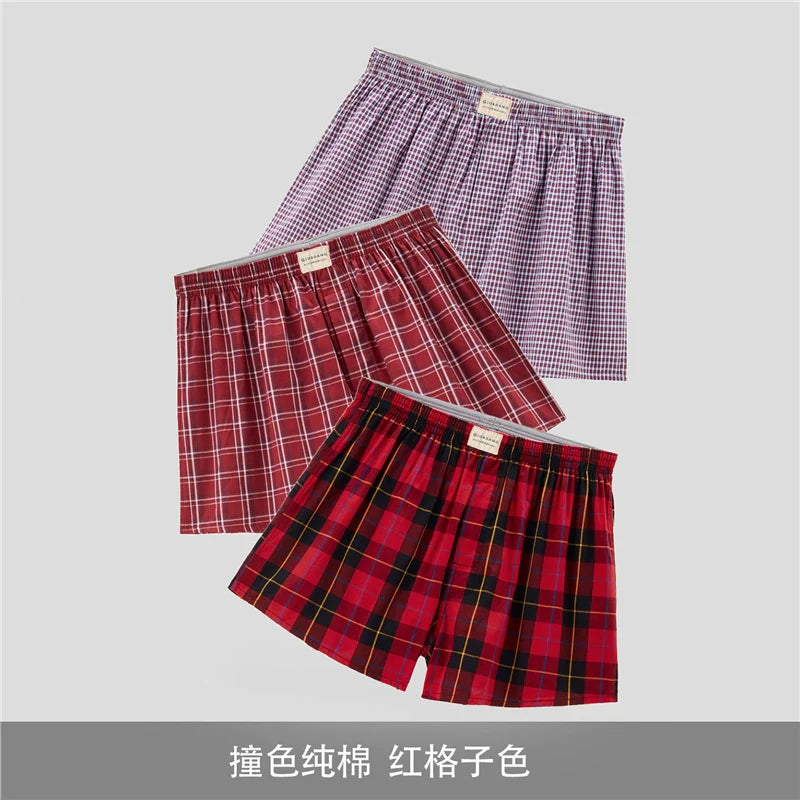 Giordano Underwear Men's Three-Pack Cotton Woven Contrast Boxers