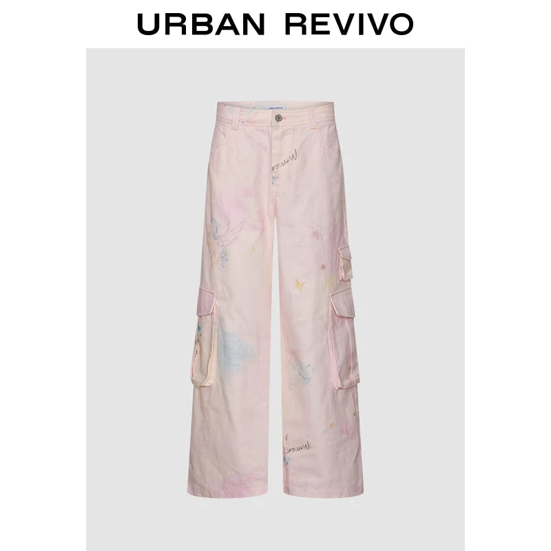 Urban Revivo Hand Painted Printed Cotton Wide Leg Pants