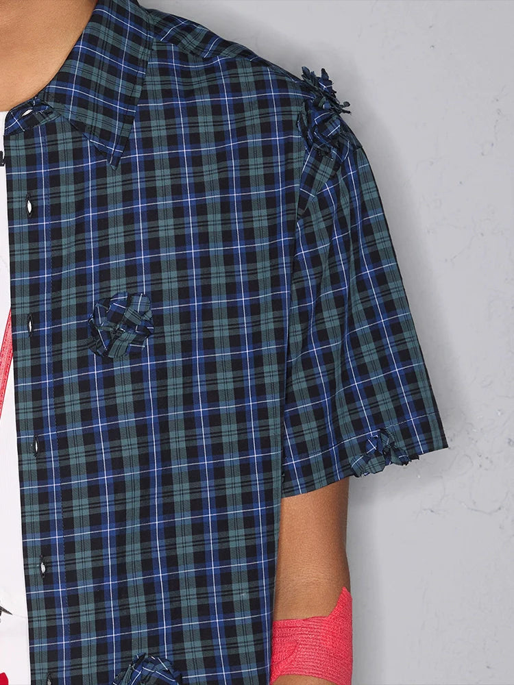 Rocawear Handmade Flower Plaid Short Sleeve Shirt