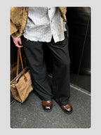 HANQIAORJI First-layer Cowhide Square Head Height-increasing Leather Shoes