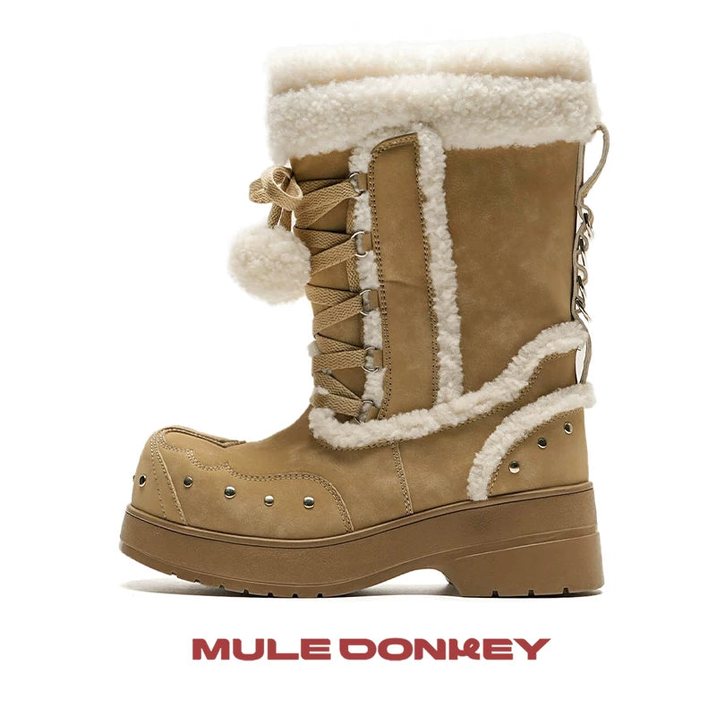 Donkey Velvet Mid Calf Cotton Martin Boots