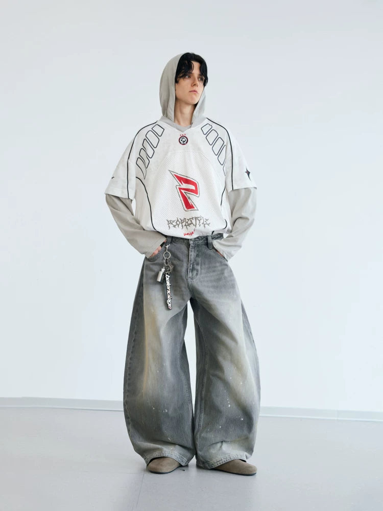 PEOPLESTYLE Racing Stitching Fake Two-Piece Quick-Dry Hooded Jersey