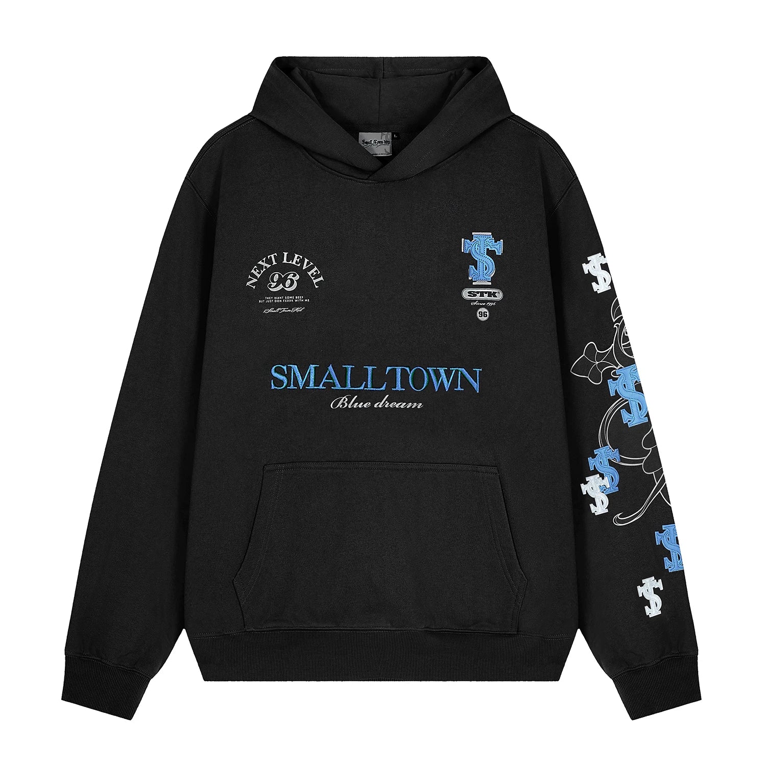 STK SmallTownKid Cross Patch Leather Hooded Sweatshirt