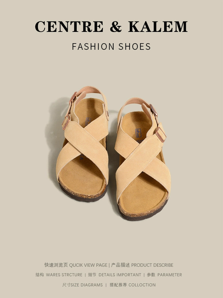 CENTREKALEM Genuine Leather Retro Roman Sandals