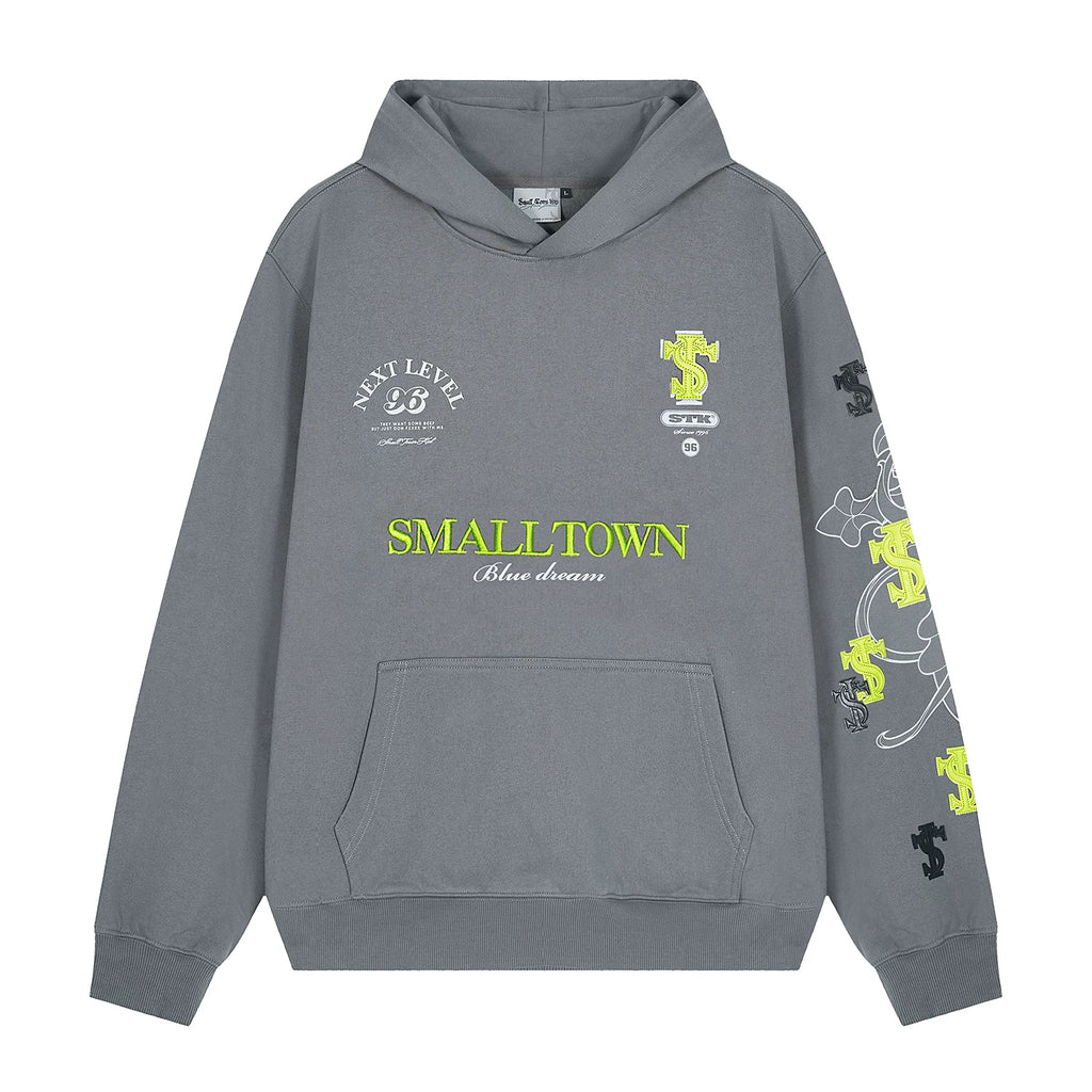 STK SmallTownKid Cross Patch Leather Hooded Sweatshirt