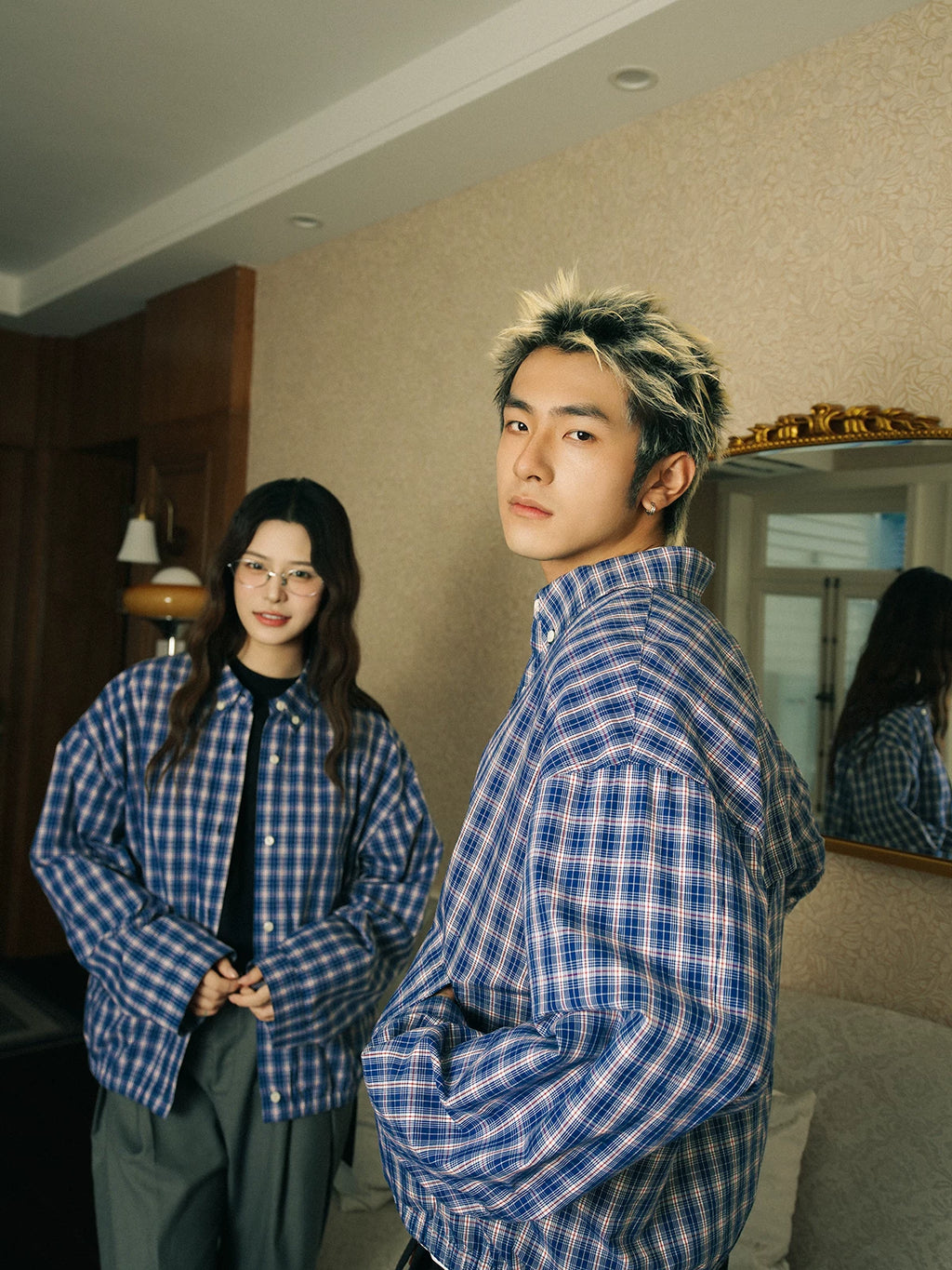 SOSTINE Upstart Relaxed Plaid Lapel Shirt