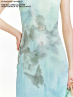 YEDM Butterfly Print Neck Fishtail Dress