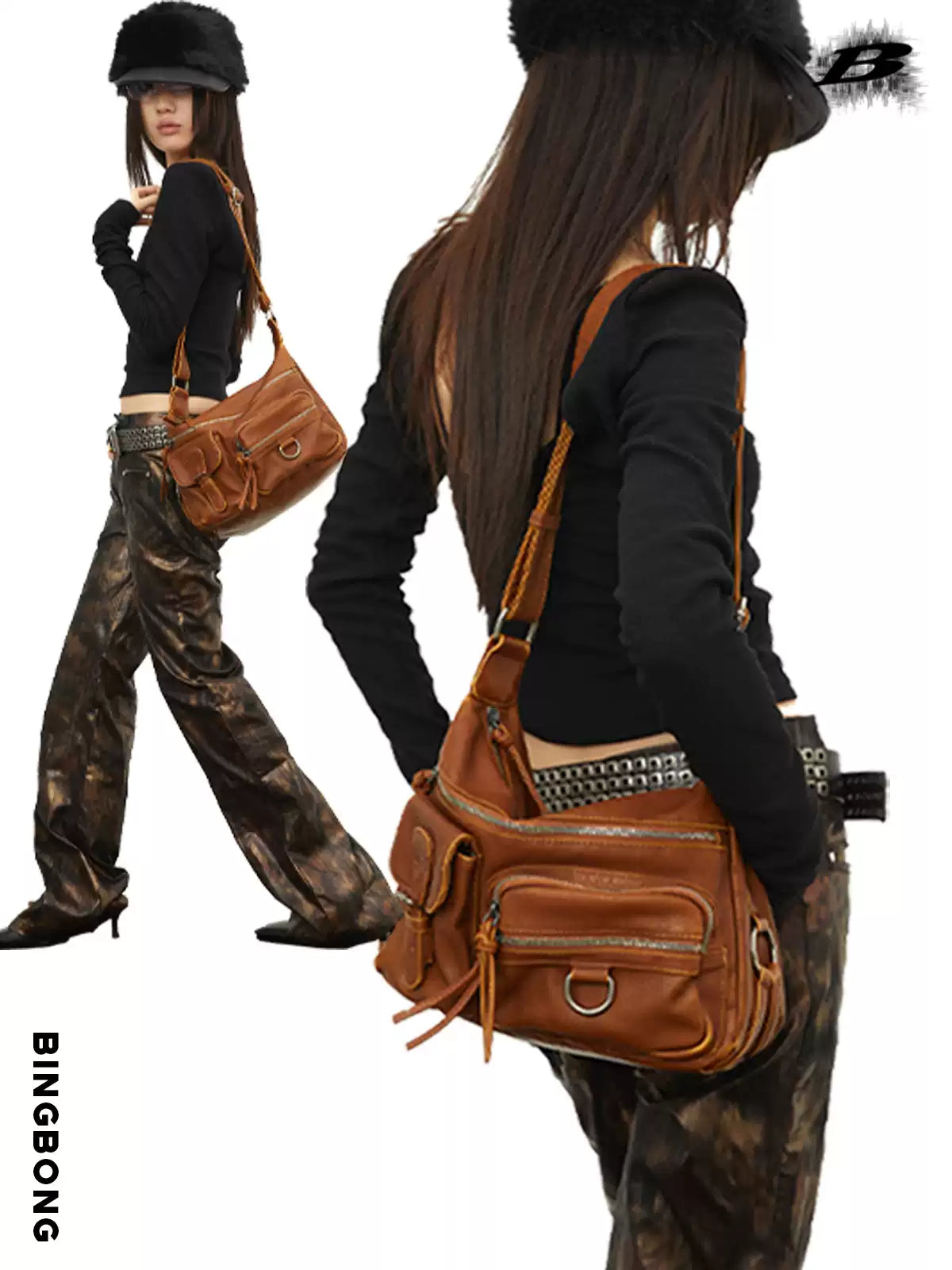 BINGBONG Vintage Spice Girl Commuter Function Tooling Large Capacity Bag