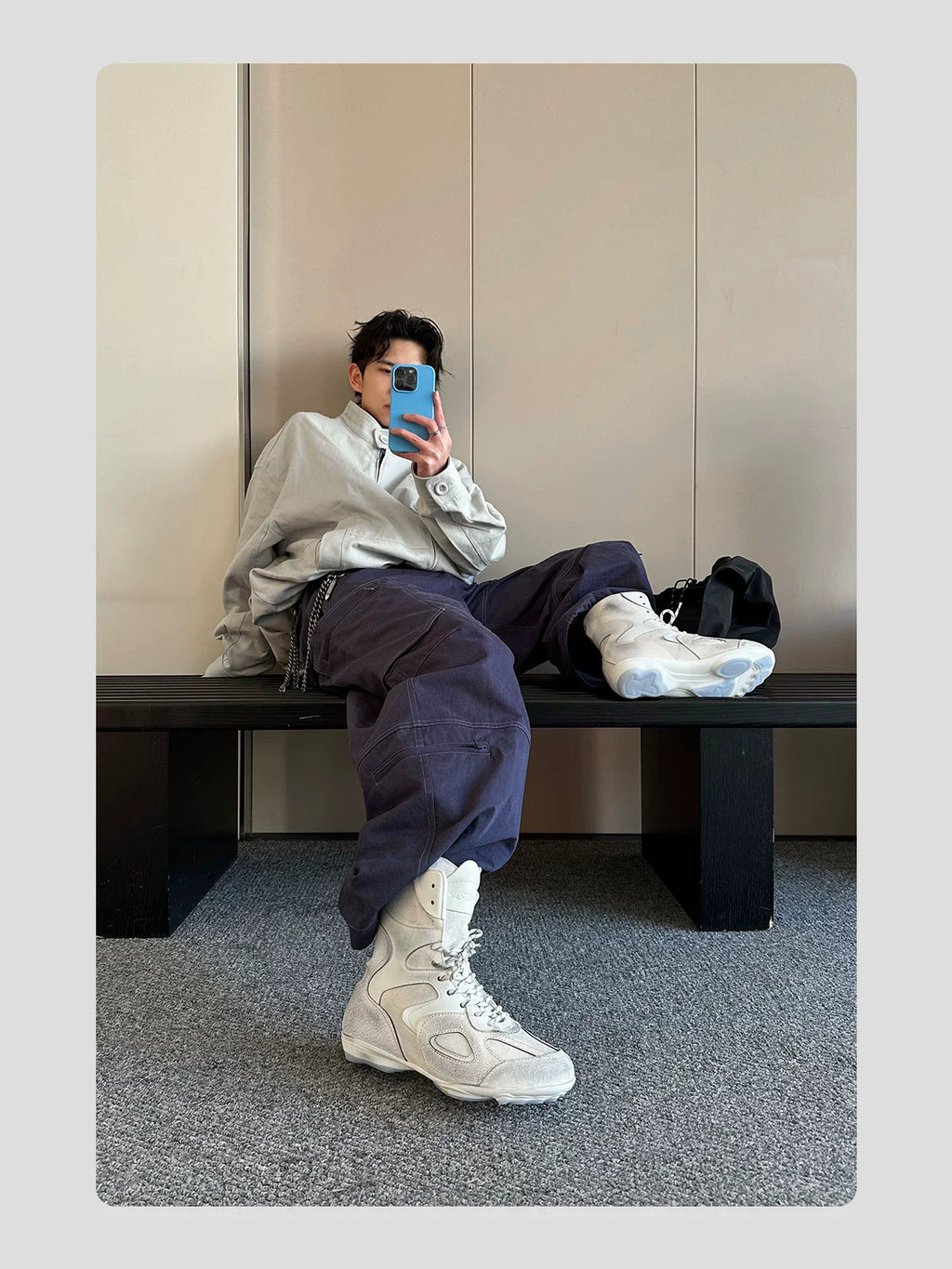 HANQIAORJI High-top German Training Shoes White Splicing Boxing Boots