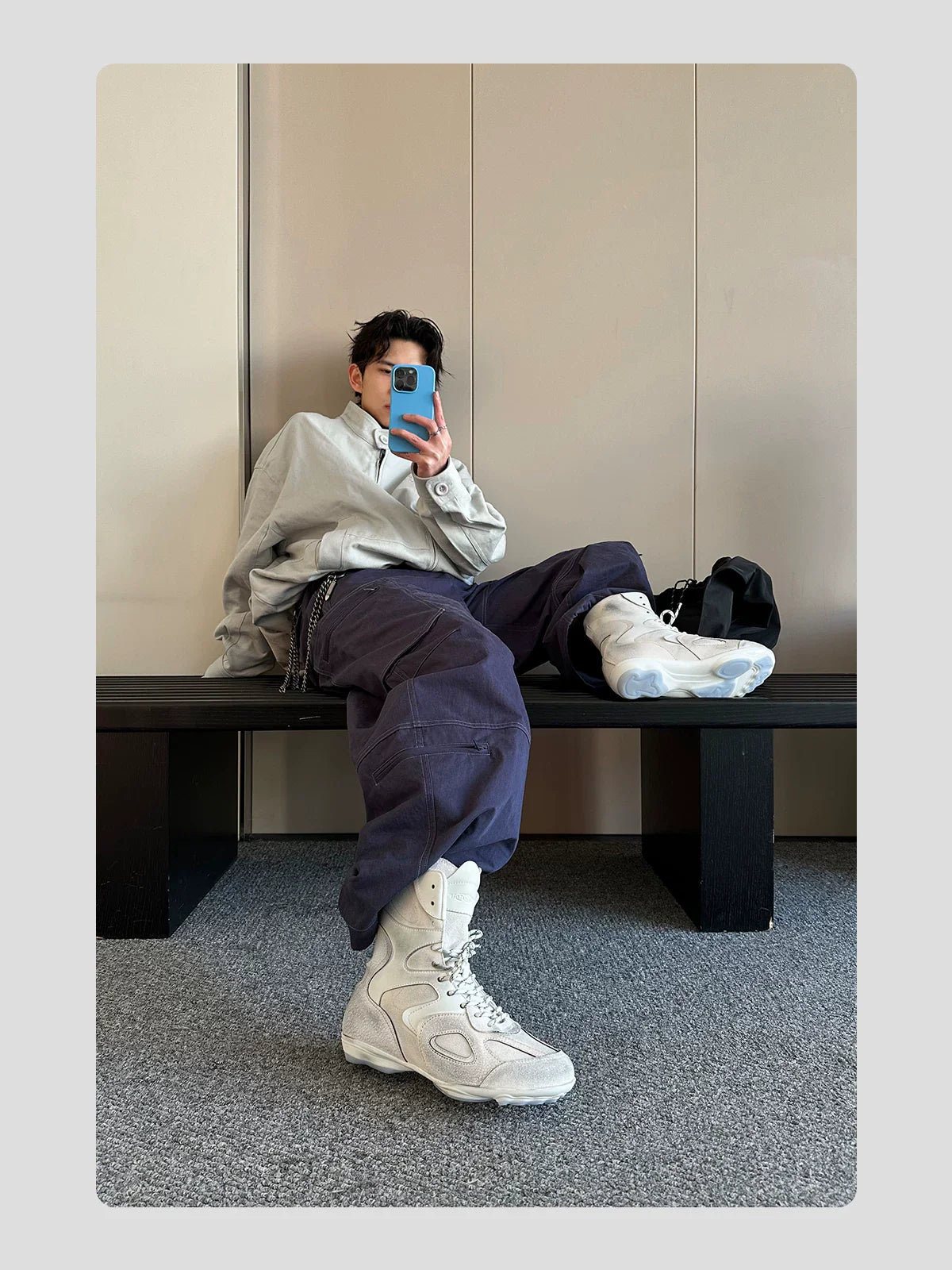 HANQIAORJI High-top German Training Shoes White Splicing Boxing Boots