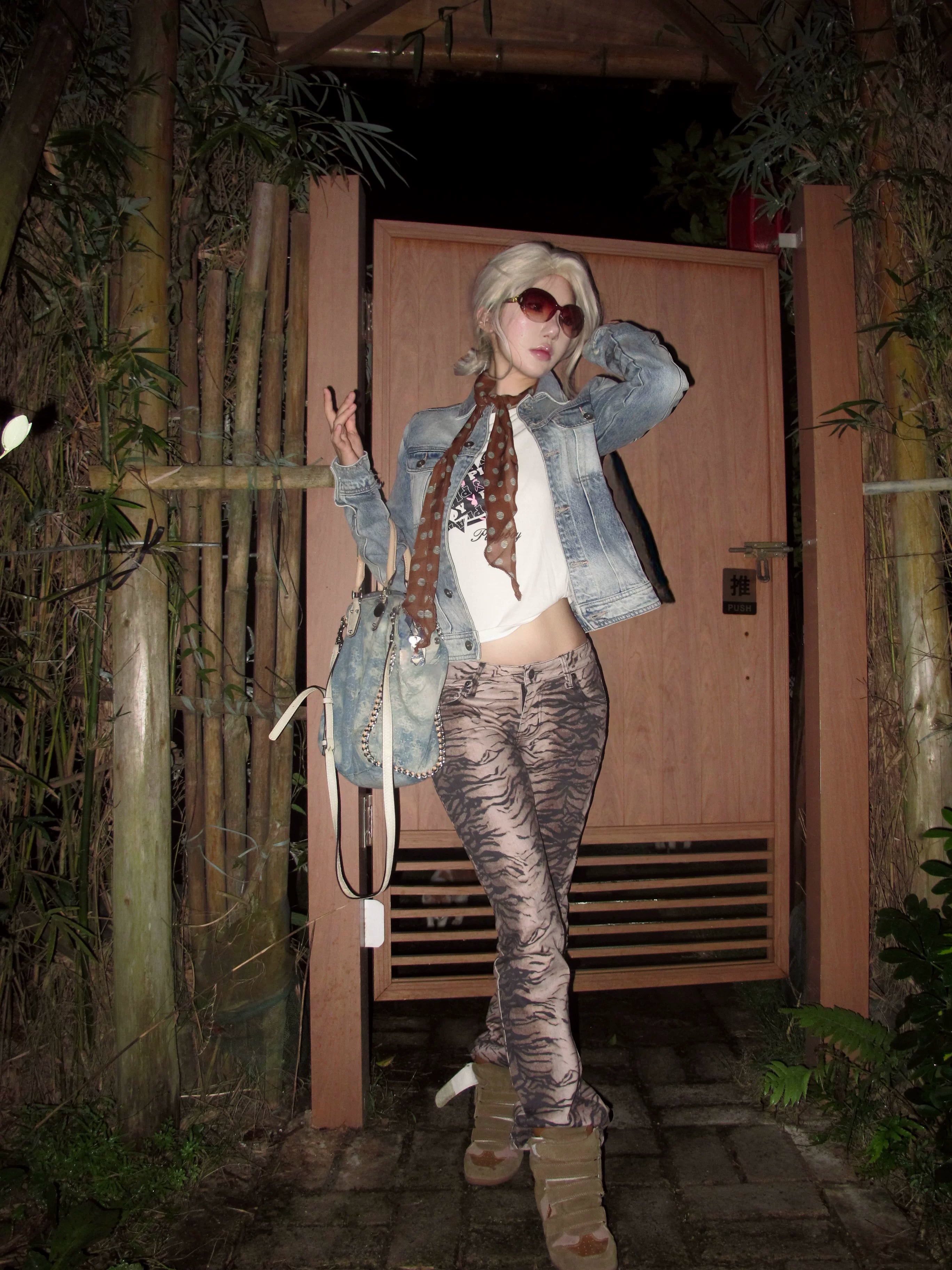 noEmosen KNIGHT Spray Tiger Pattern Denim Jacket